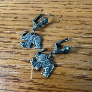 Vintage Elephant Dangle Earrings Spain Sterling Silver Bohemian Tribal